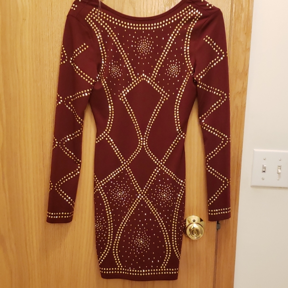 Maroon and Gold Bodycon Dress